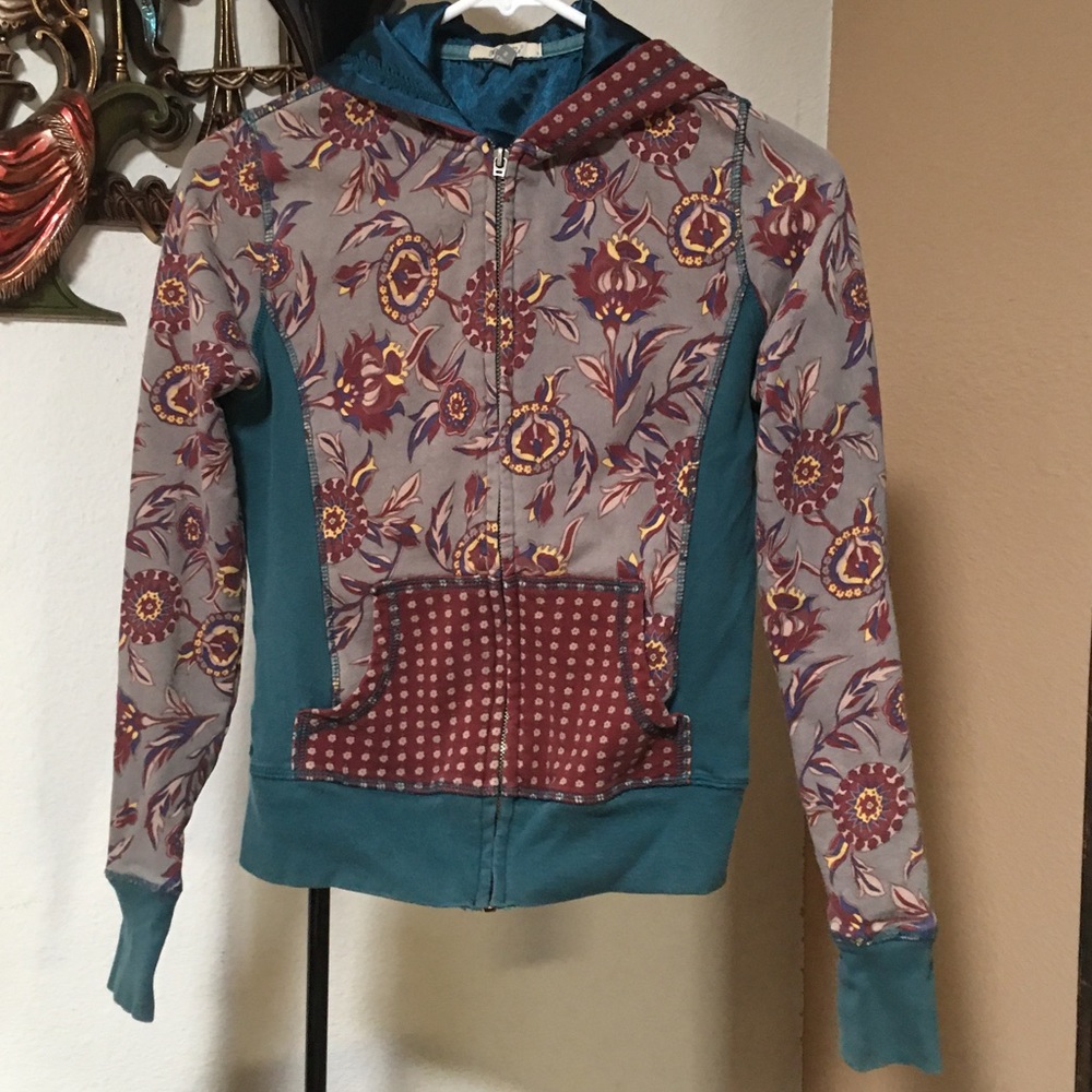 Miss Me vintage teal and burgundy pattern hoodie S